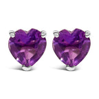 14K White Gold 5MM Heart Cut Purple Amethyst Solitaire Stud Earrings