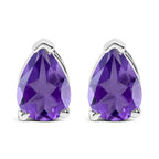 14K White Gold 6x4MM Pear Shaped Purple Amethyst Solitaire Stud Earrings