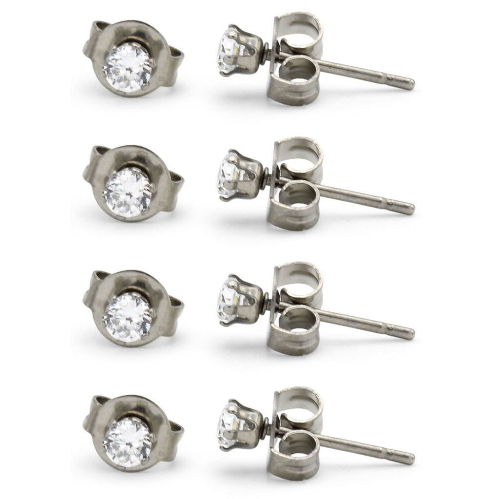 Cubic Zirconia Round Silver Stud Earrings Set Of 4 Stainless Steel Jewelry Men Women