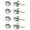 Cubic Zirconia Round Silver Stud Earrings Set Of 4 Stainless Steel Jewelry Men Women