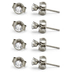 Cubic Zirconia Round Silver Stud Earrings Set Of 4 Stainless Steel Jewelry Men Women