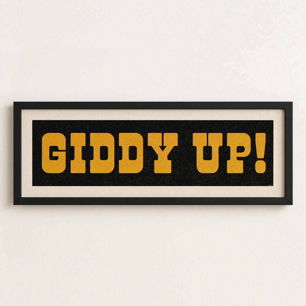 Framed GIDDY UP! Sign Black & Gold Art Print