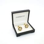 Goldtone Blue Center Glass Stone Cuff Links With Jewelry Box