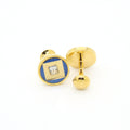 Goldtone Blue Center Glass Stone Cuff Links With Jewelry Box