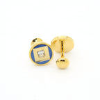 Goldtone Blue Center Glass Stone Cuff Links With Jewelry Box