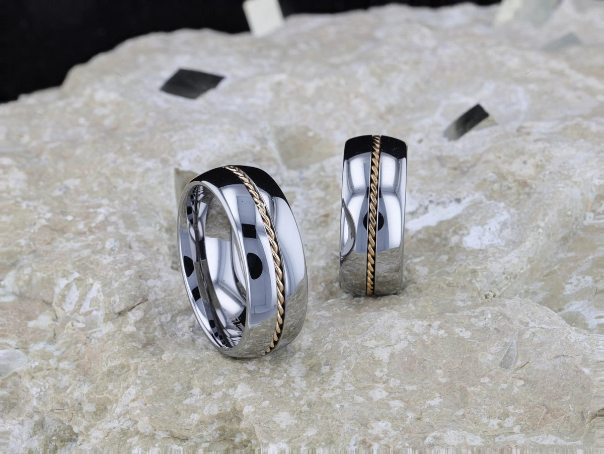GOLDWYN Braided 14k Gold Inlay Domed Tungsten Ring - 6mm or 8mm