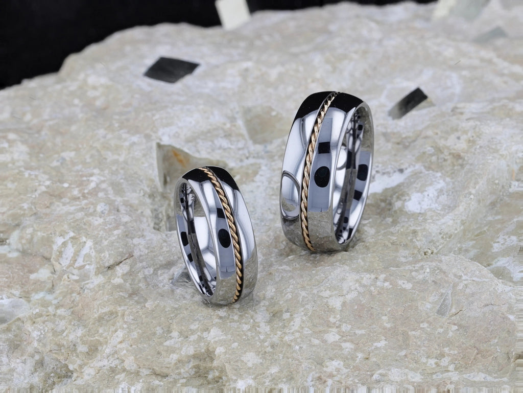 GOLDWYN Braided 14k Gold Inlay Domed Tungsten Ring - 6mm or 8mm