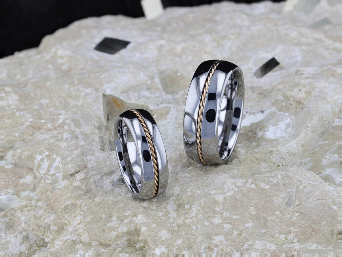 GOLDWYN Braided 14k Gold Inlay Domed Tungsten Ring - 6mm or 8mm