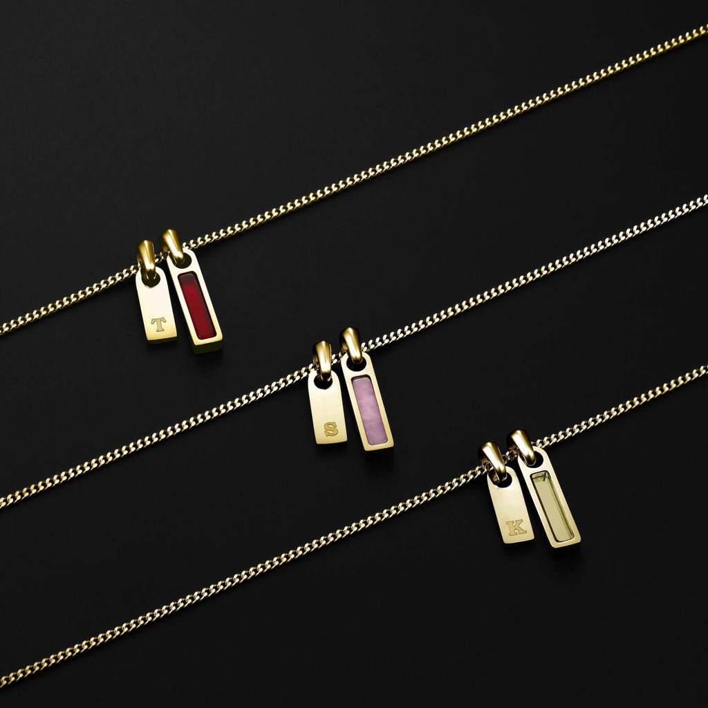 Birthstone & Initial Tag Necklace - Gold