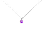 14K White Gold 5x5 MM Square Shaped Purple Amethyst Solitaire Pendant Necklace
