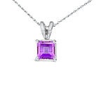 14K White Gold 5x5 MM Square Shaped Purple Amethyst Solitaire Pendant Necklace