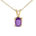 14K Gold 6x4MM Oval Shaped Gemstone Solitaire Pendant Necklace