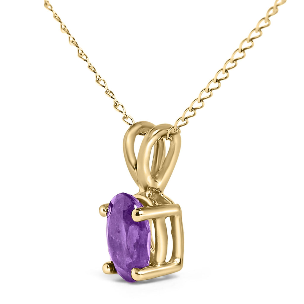 14K Gold 6x4MM Oval Shaped Gemstone Solitaire Pendant Necklace