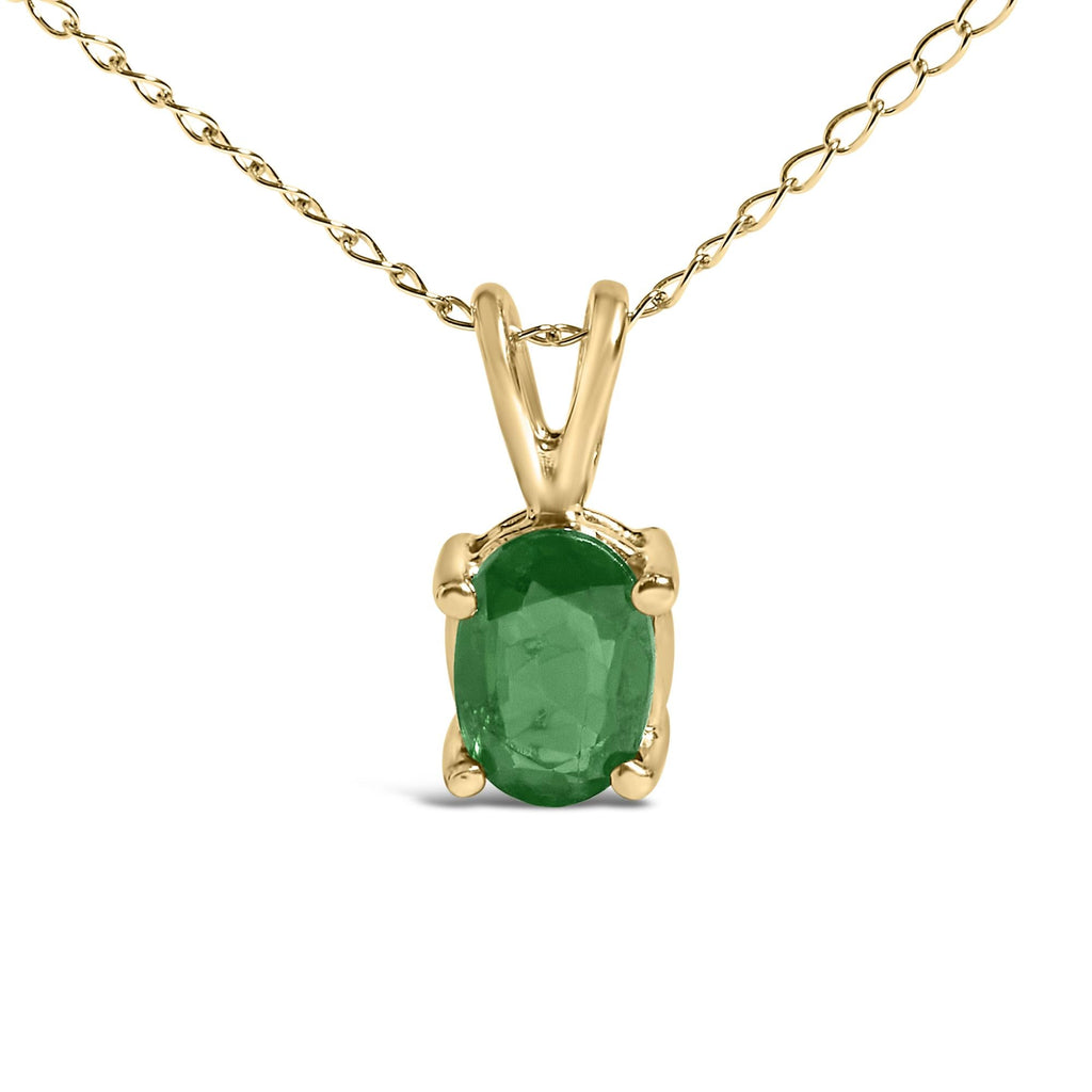 14K Gold 6x4MM Oval Shaped Gemstone Solitaire Pendant Necklace