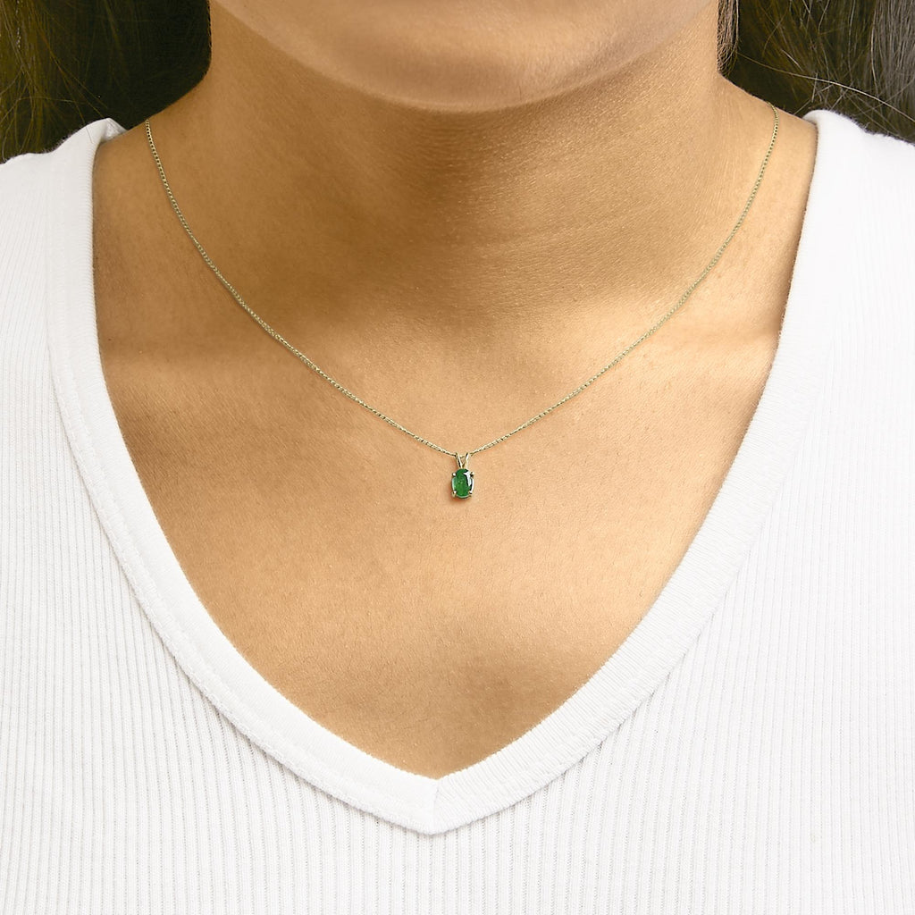 14K Gold 6x4MM Oval Shaped Gemstone Solitaire Pendant Necklace