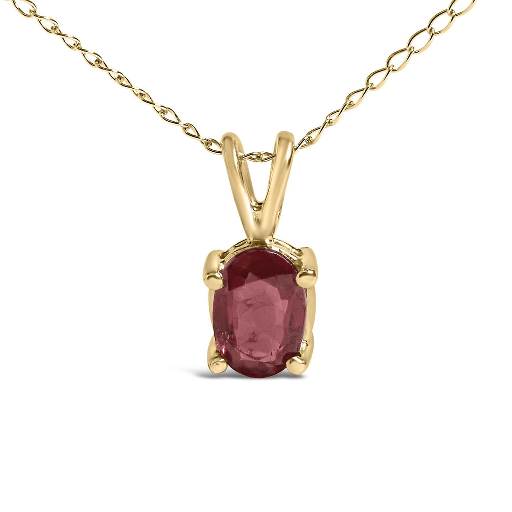 14K Gold 6x4MM Oval Shaped Gemstone Solitaire Pendant Necklace