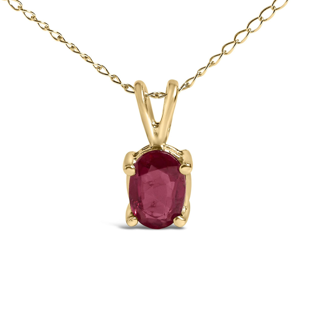 14K Gold 6x4MM Oval Shaped Gemstone Solitaire Pendant Necklace