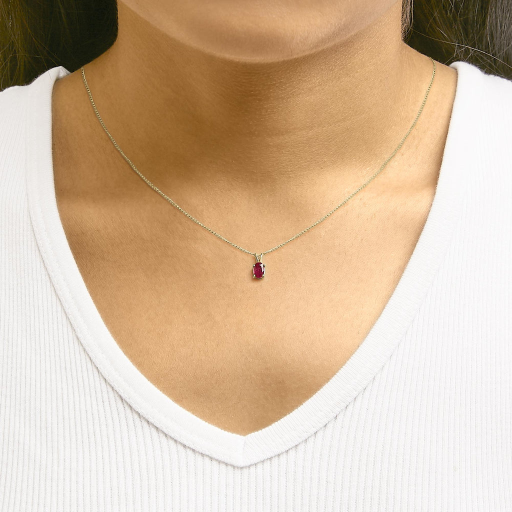 14K Gold 6x4MM Oval Shaped Gemstone Solitaire Pendant Necklace