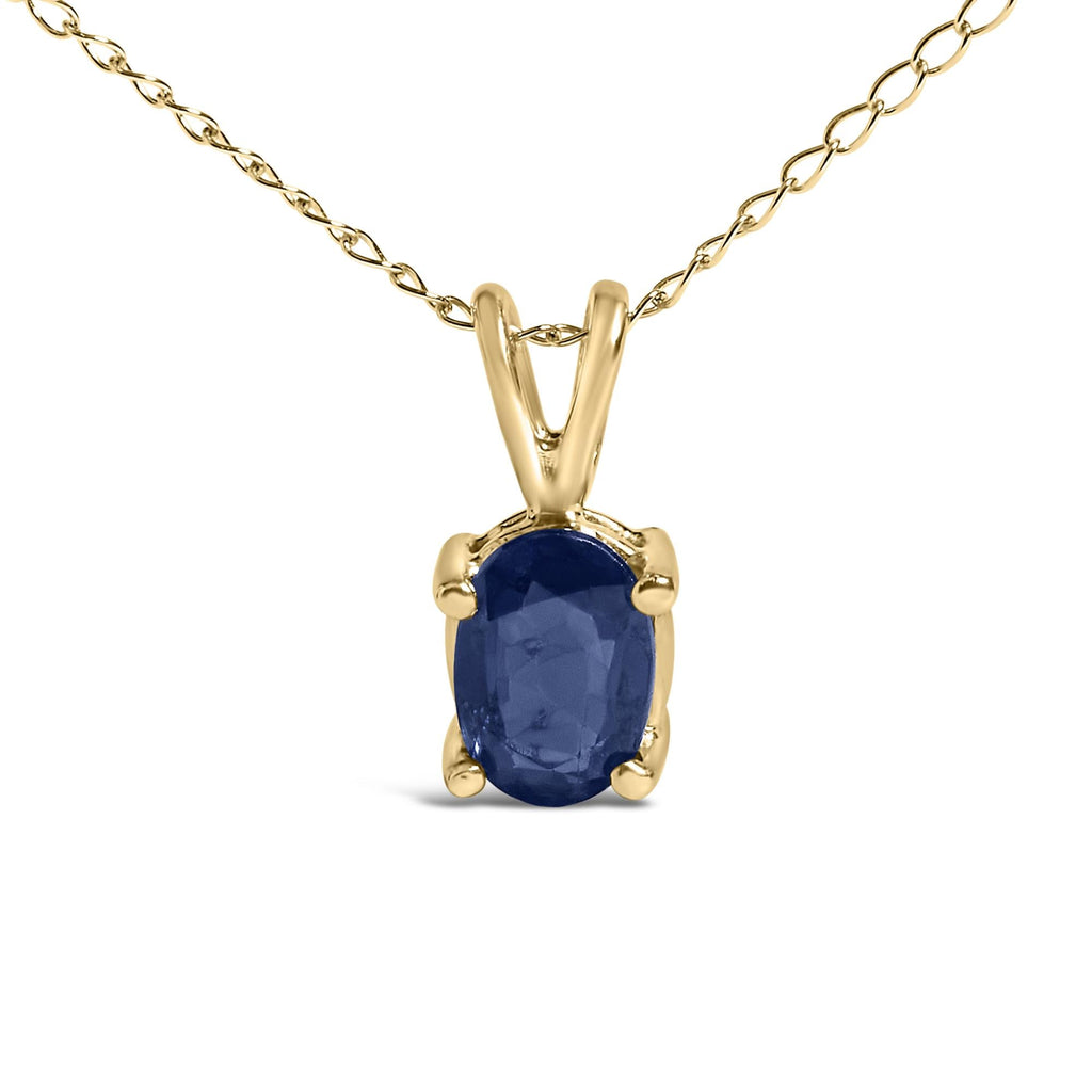 14K Gold 6x4MM Oval Shaped Gemstone Solitaire Pendant Necklace