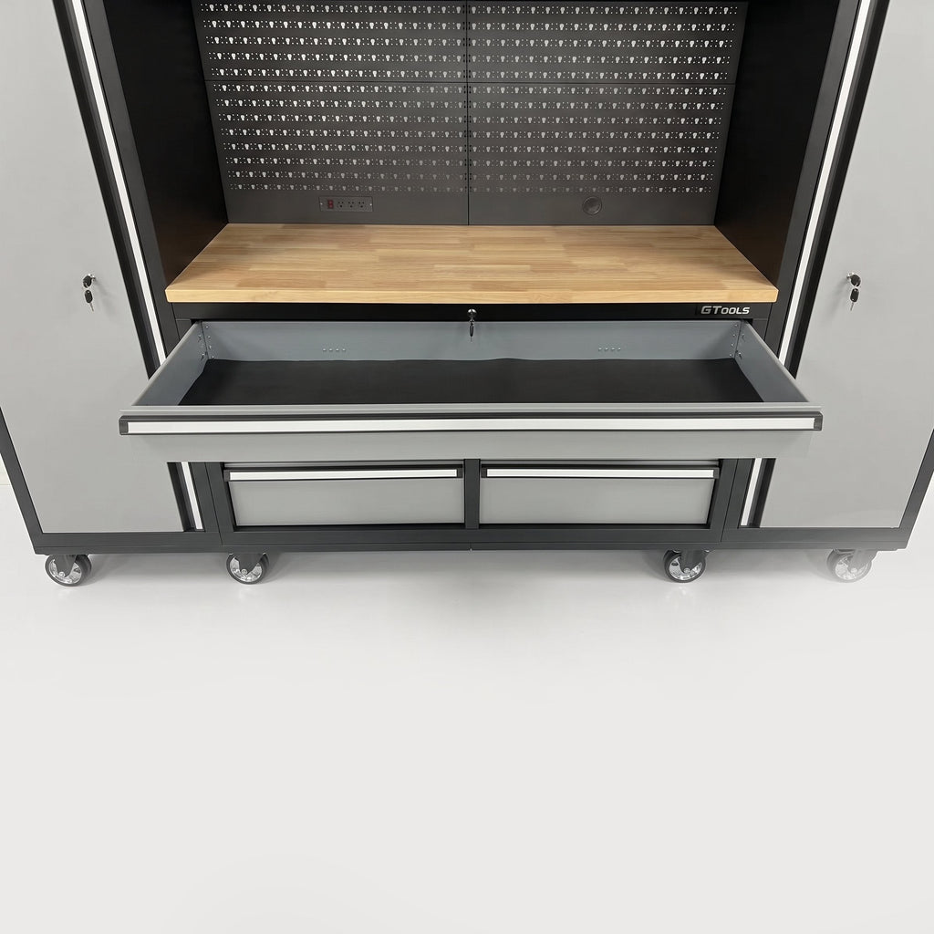 100" Rolling Tool Chest Workstation with Bench Top & Side Lockers