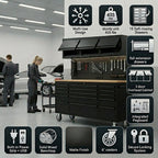72 inch Rolling Tool Chest with Light & Power Strips, Workbench, Upper Cabinets & Pegboard