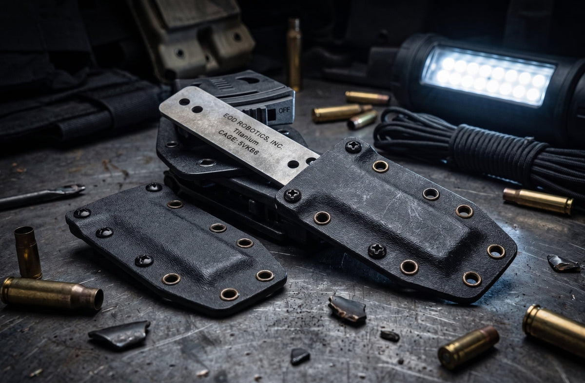 DLX Combo - Tumbled Titanium EOD Robotics Breacher Bar + Kydex Sheath