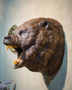 Hand-Carved Roaring Bear Head