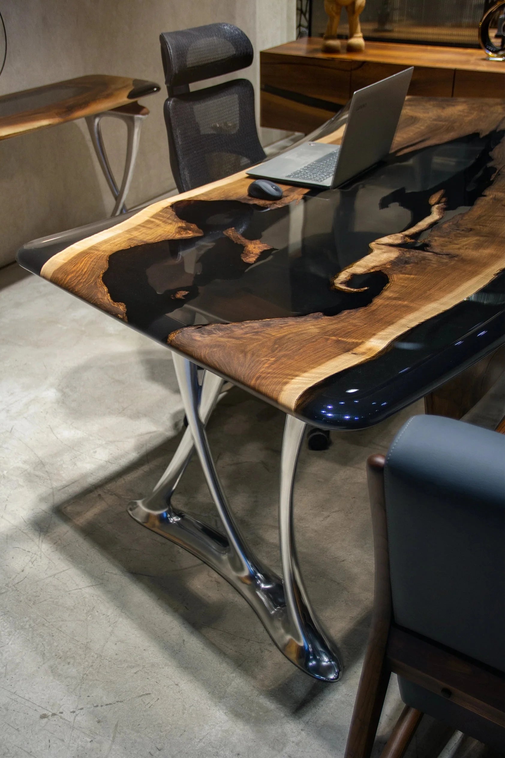 Luxury D-Shaped Walnut & Epoxy Executive Desk