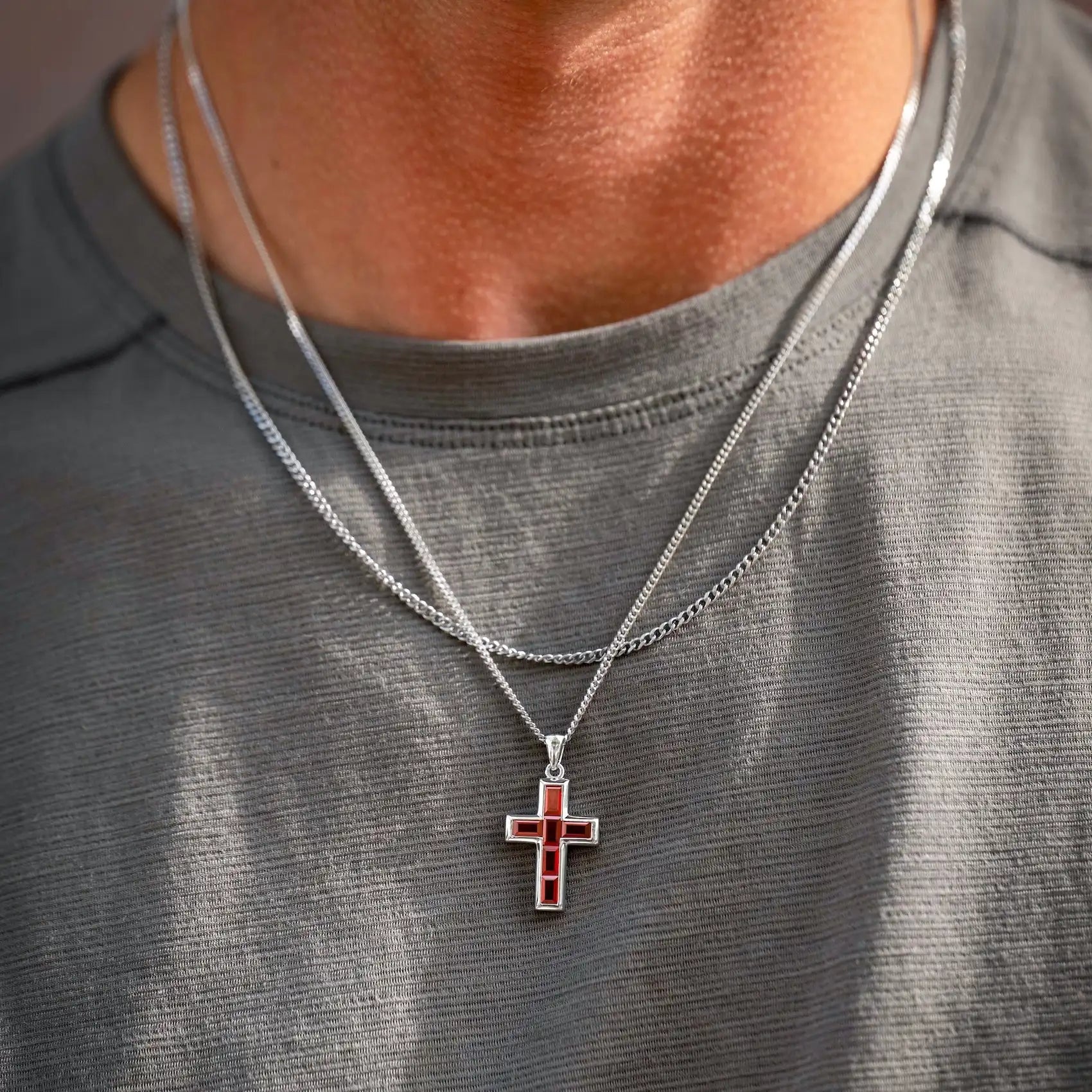 Gemstone Cross Pendant - Ruby