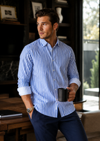 The Go Big Stripe Long Sleeve Tech Shirt - Royal Blue
