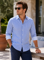 The Go Big Stripe Long Sleeve Tech Shirt - Royal Blue