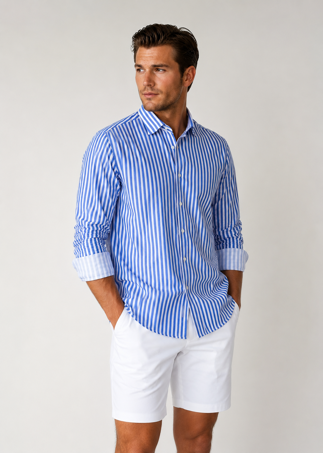 The Go Big Stripe Long Sleeve Tech Shirt - Royal Blue