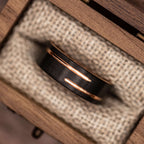 Men's 8mm Black & Rose Gold Wedding Band with Unique Offset Channel