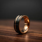 Men's 8mm Black & Rose Gold Wedding Band with Unique Offset Channel