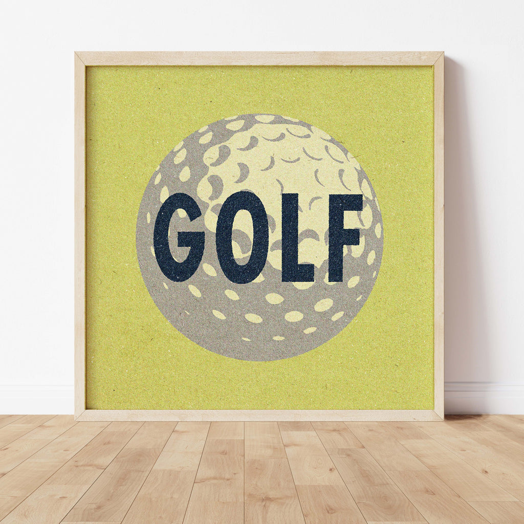 Retro Golf Ball Art Print Lemon Yellow