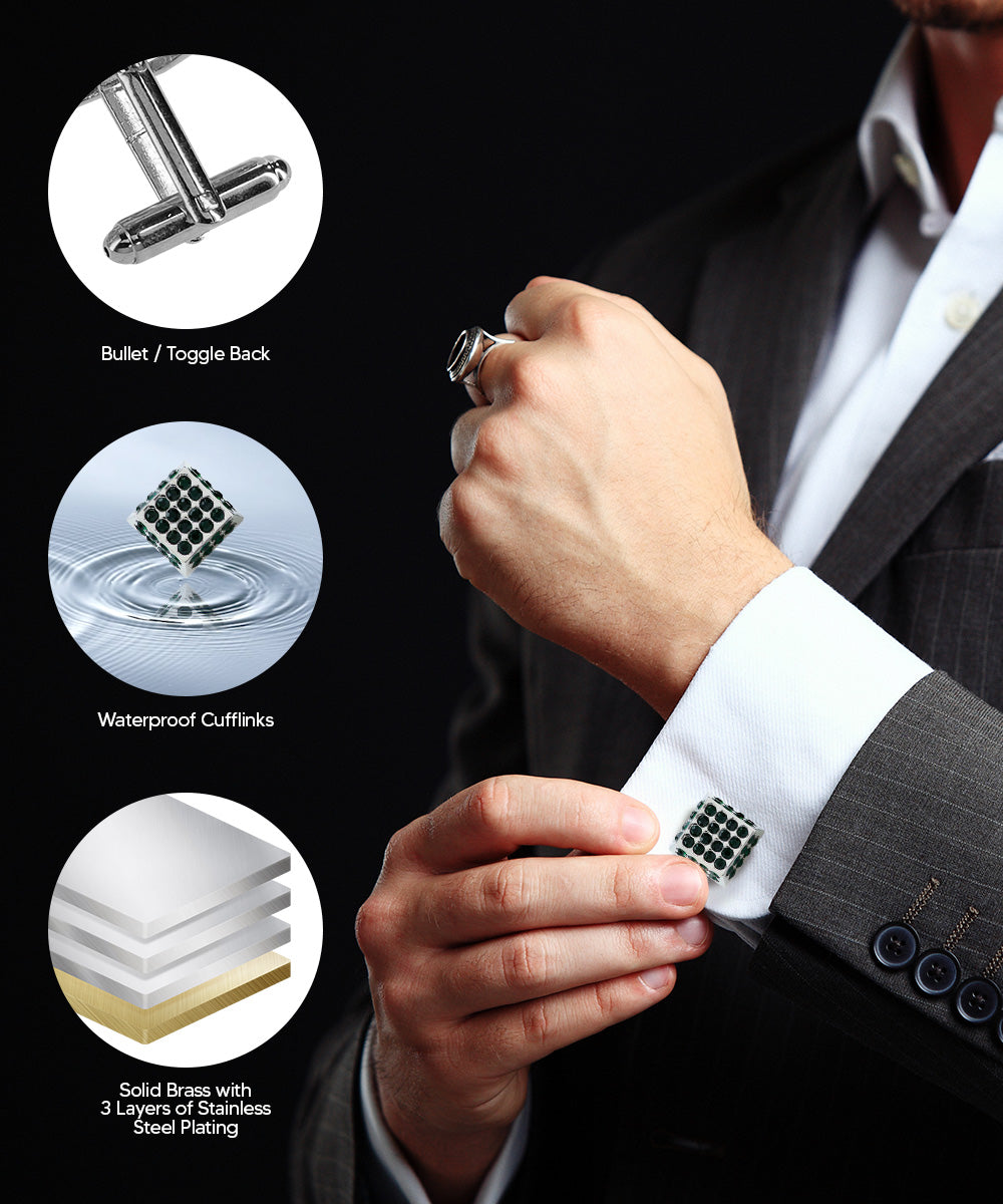 Vittorio Vico Men's Large  Square Studded Colored Crystal Cufflinks: CL76XX Series