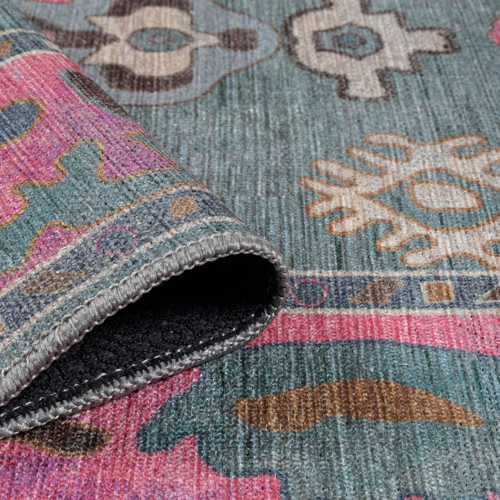 Green Pink Oushak Washable Rug