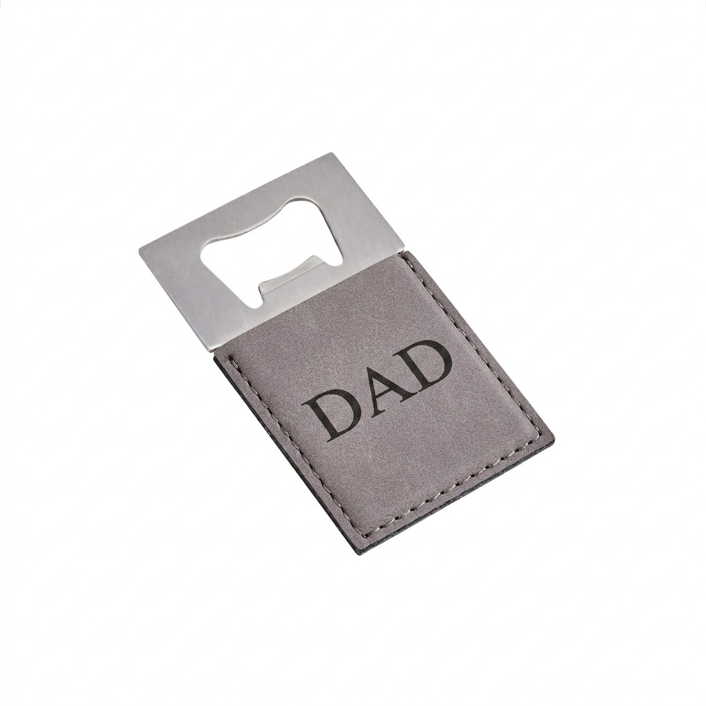 Grey Leatherette Bottle Opener - 3.5" x 2"