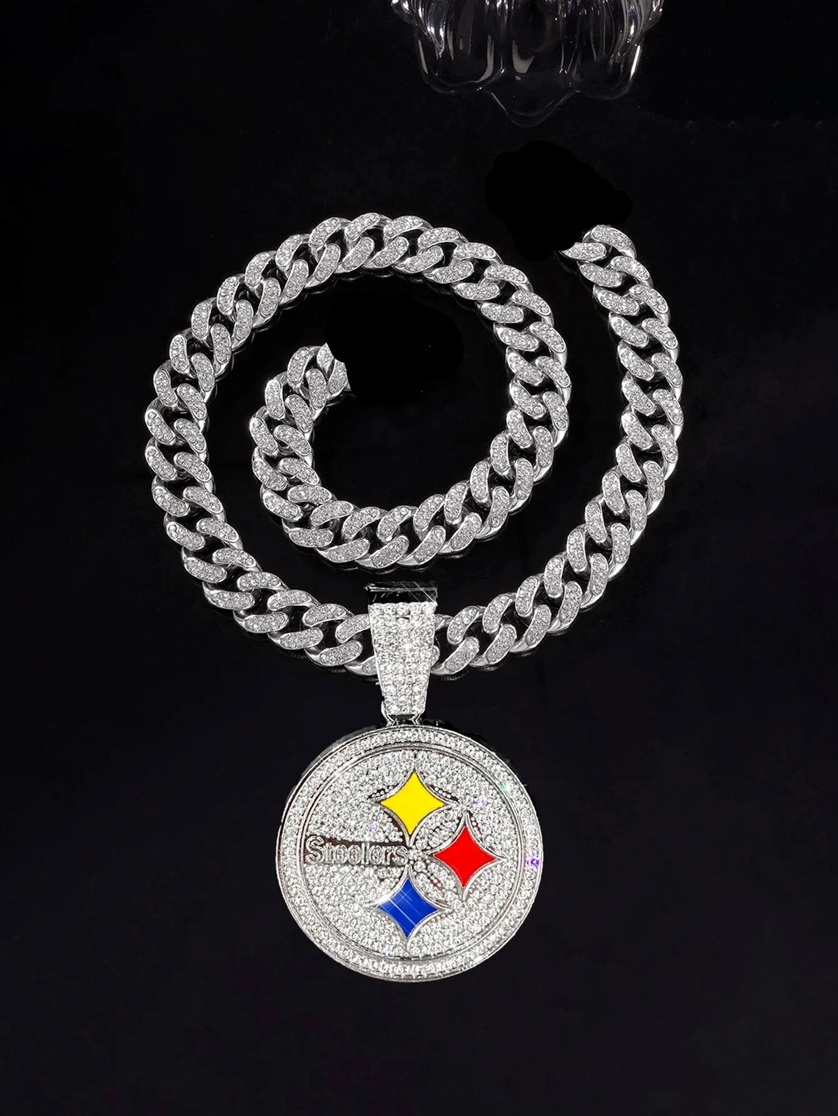 Sports LOGO Pendant Necklace with Iced Out Cuban Chains for Football Fans
