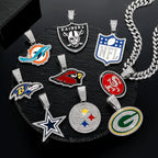 Sports LOGO Pendant Necklace with Iced Out Cuban Chains for Football Fans