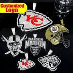 Sports LOGO Pendant Necklace with Iced Out Cuban Chains for Football Fans