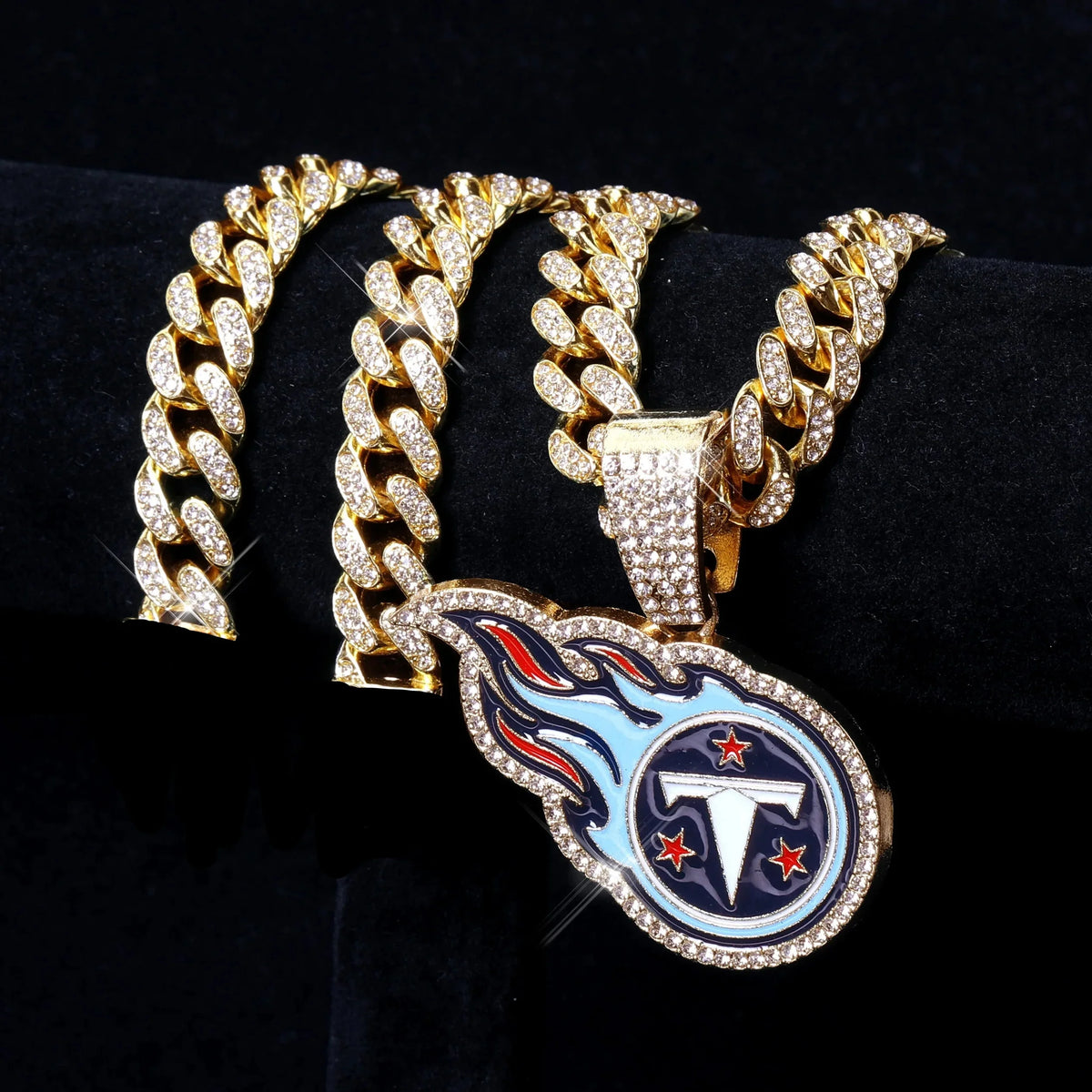 Sports LOGO Pendant Necklace with Iced Out Cuban Chains for Football Fans