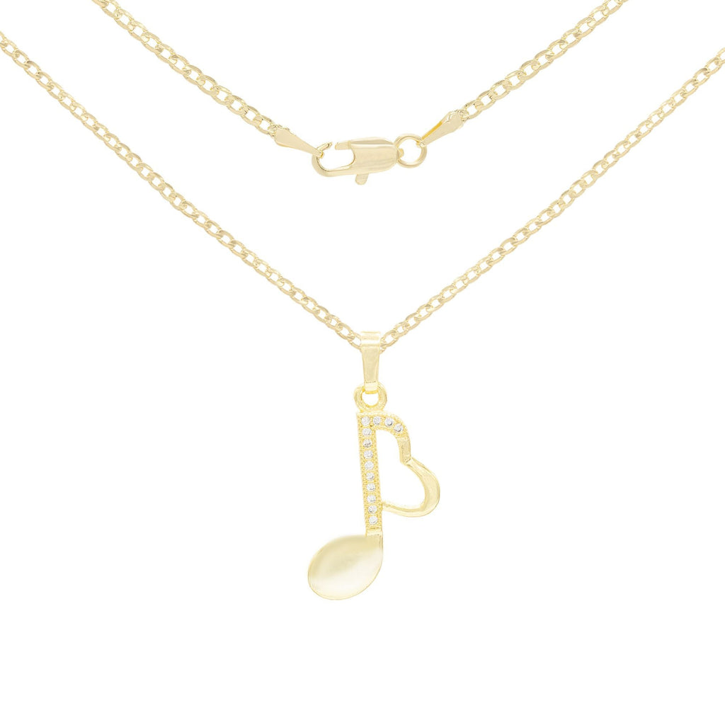 Cubic Zirconia 14K Gold Filled Music Heart Note Pendant Necklace Set