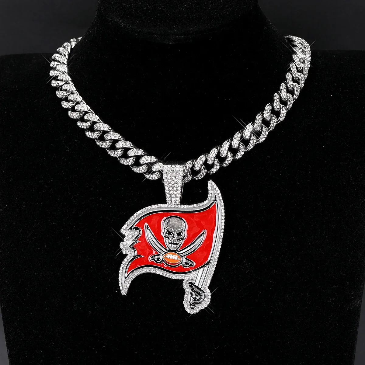 Sports LOGO Pendant Necklace with Iced Out Cuban Chains for Football Fans
