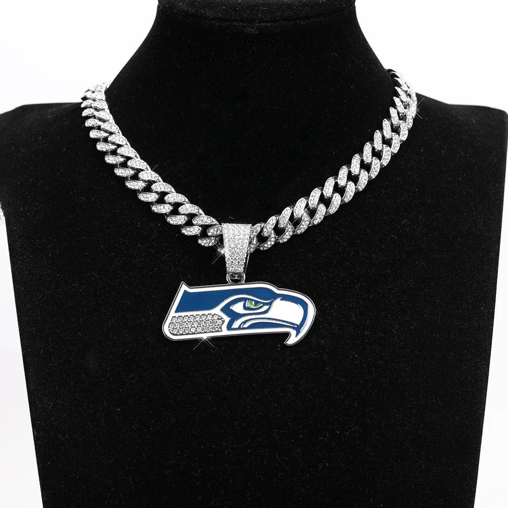 Sports LOGO Pendant Necklace with Iced Out Cuban Chains for Football Fans