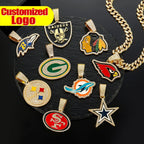 Sports LOGO Pendant Necklace with Iced Out Cuban Chains for Football Fans