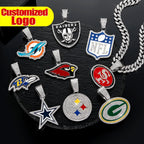 Sports LOGO Pendant Necklace with Iced Out Cuban Chains for Football Fans