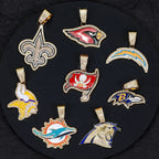 Sports LOGO Pendant Necklace with Iced Out Cuban Chains for Football Fans