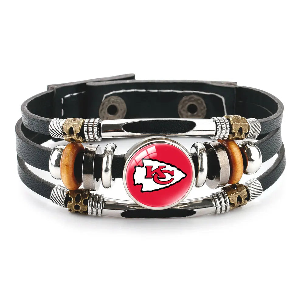 Leather Sports Team Logo Bracelet – Adjustable Fans Wristband Gift for Game Day & Holidays