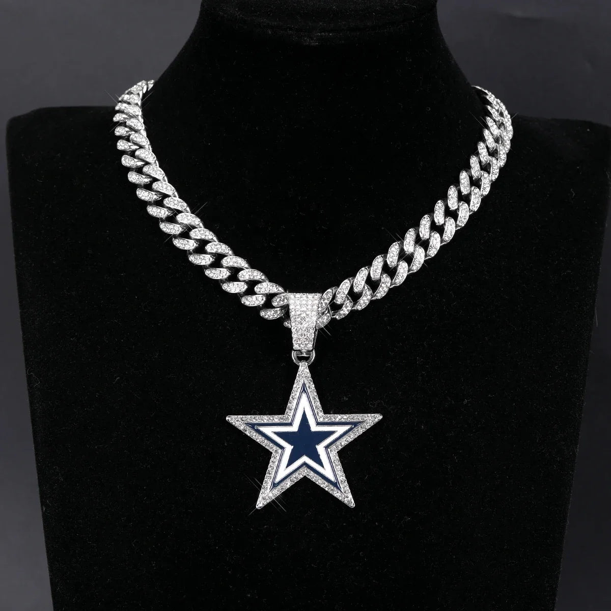 Sports LOGO Pendant Necklace with Iced Out Cuban Chains for Football Fans